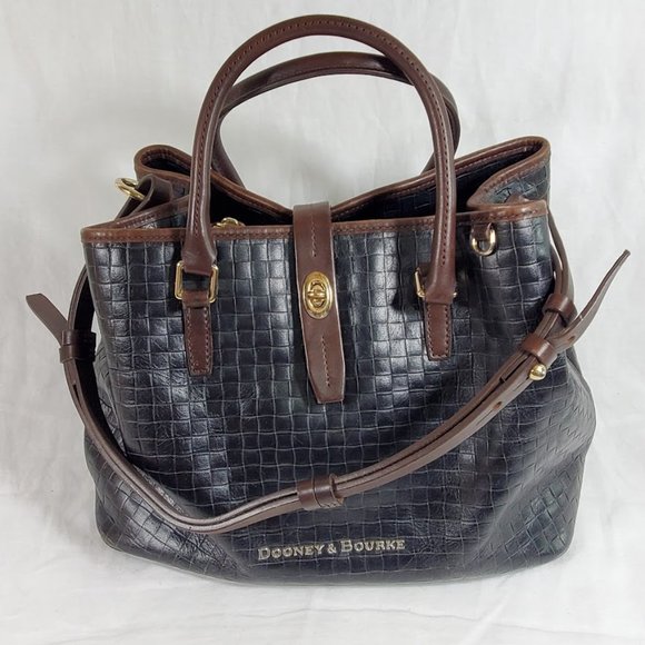 Dooney & Bourke Handbags - Dooney & Bourke Black Leather Embossed Woven Perry Satchel Bag Purse